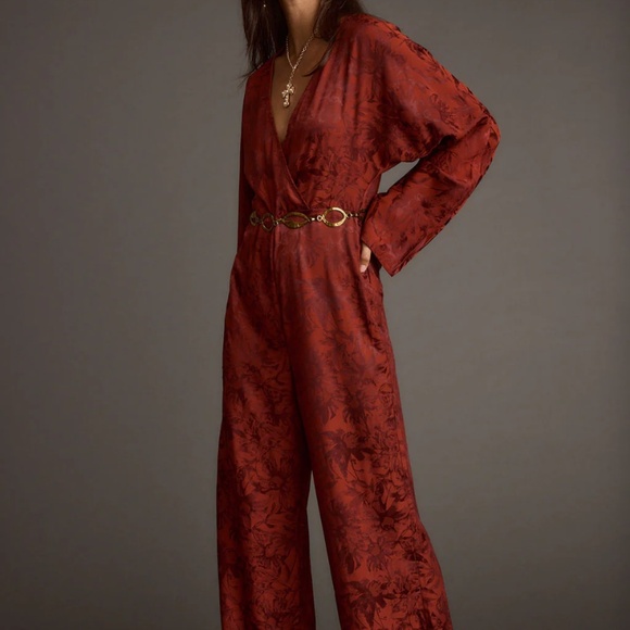 12th Tribe Noelle Cinnamon Satin Jacquard Jumpsuit - Picture 3 of 3